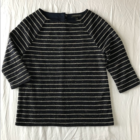 Banana Republic Navy White Knit Striped Top Small - Picture 2 of 8